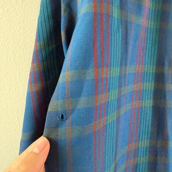 Pendleton Mens 100% Virgin Wool Button Up Plaid Blue Lightweight Vintage Sz L - Picture 6 of 13
